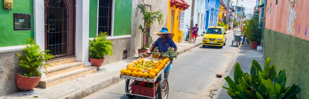 People on a street in Cartagena, Colombia