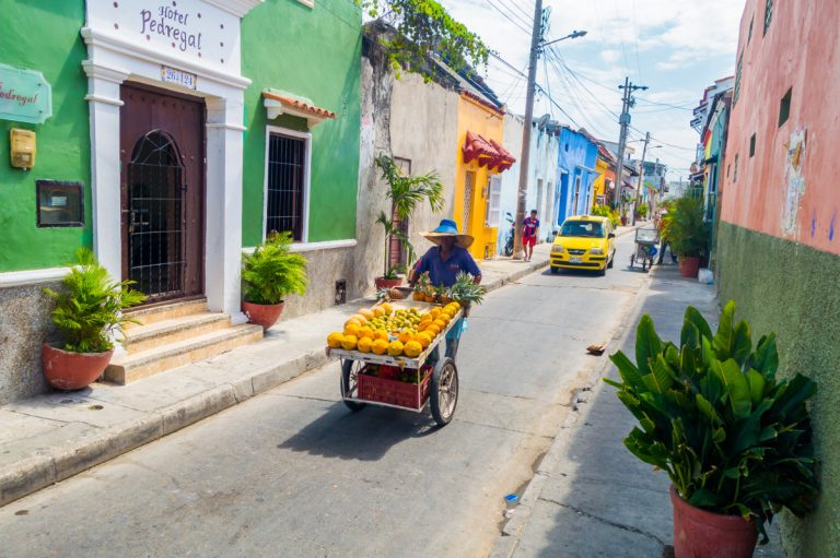 People on a street in Cartagena, Colombia