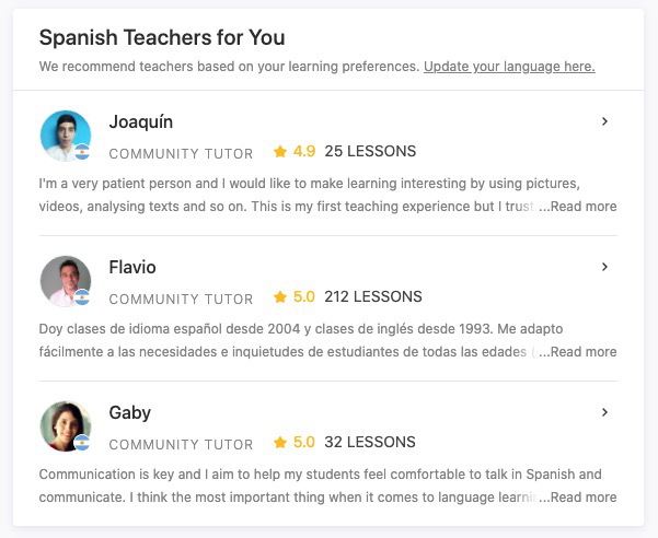 Recommended Teachers