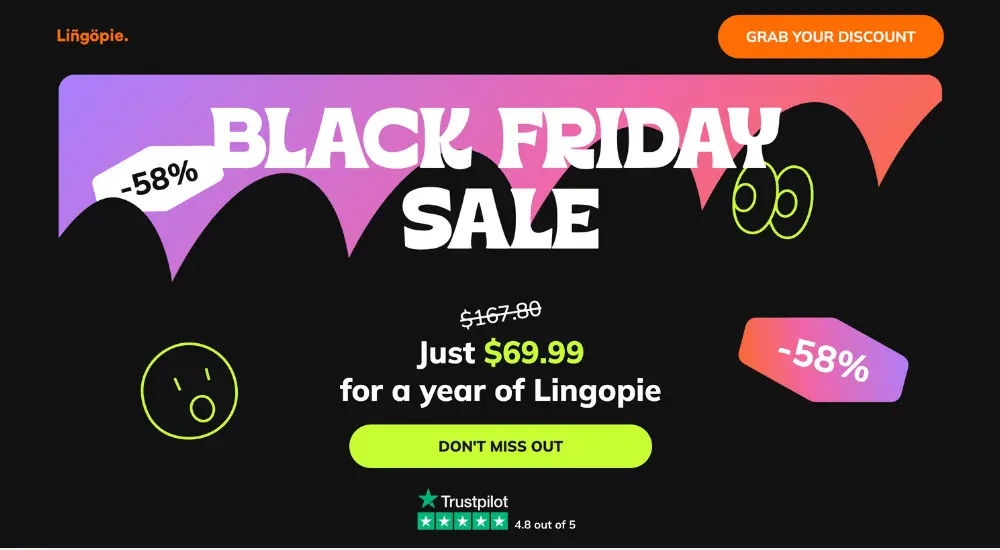 lingopie black friday 2025 discount yearly