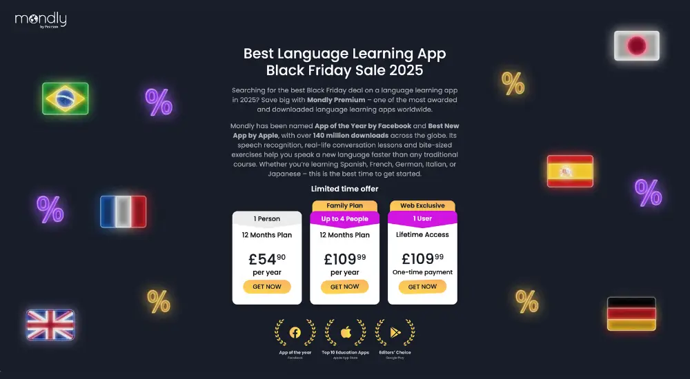 mondly language app black friday sale 2025